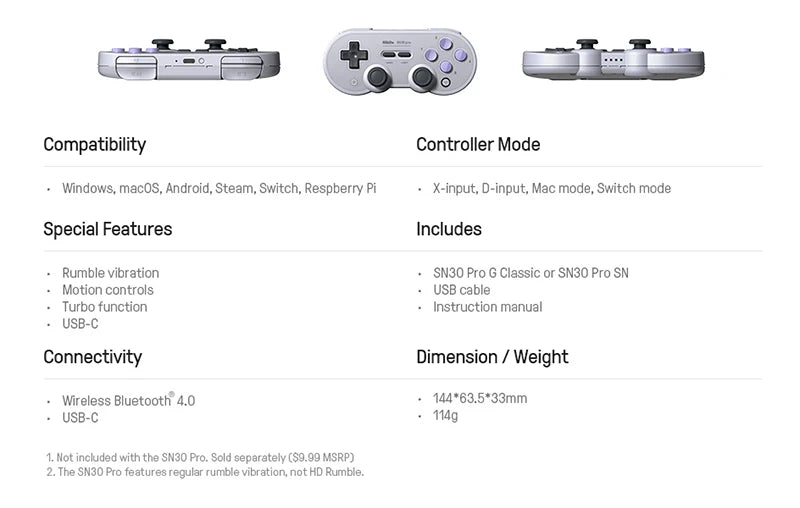 8Bitdo SN30 Pro Bluetooth Gamepad for Nintendo Switch - Smarsty