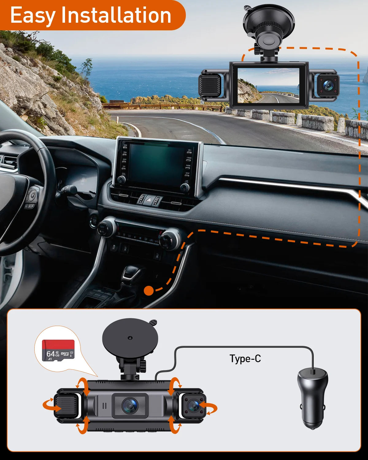 4Channel WiFi Dash Cam Night Vision With Loop Recording - Smarsty