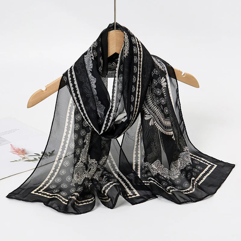 Women Print Chiffon Scarf Lightweight Sunscreen Shawl Wrap - Smarsty