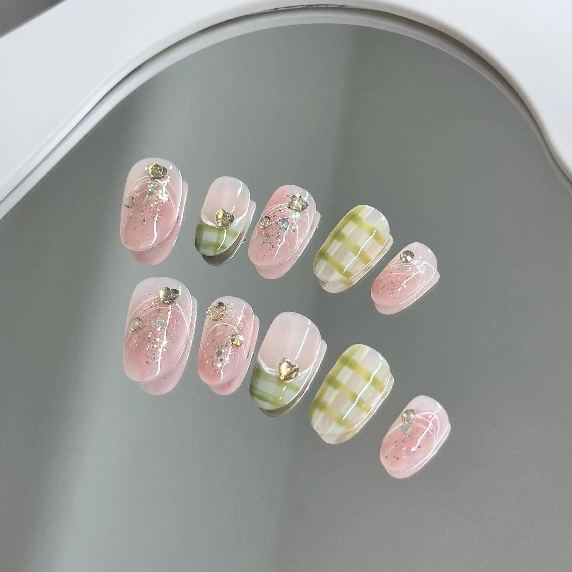 Handmade Pink Press On Nails with Rhinestones - Smarsty