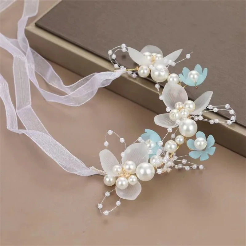 Bohemian Pearl Flower Headband For Girls Wedding Bridal - Smarsty