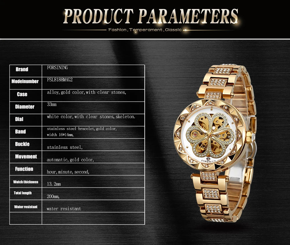 Forsining Women's Skeleton Watch with Luminous Hands - Smarsty