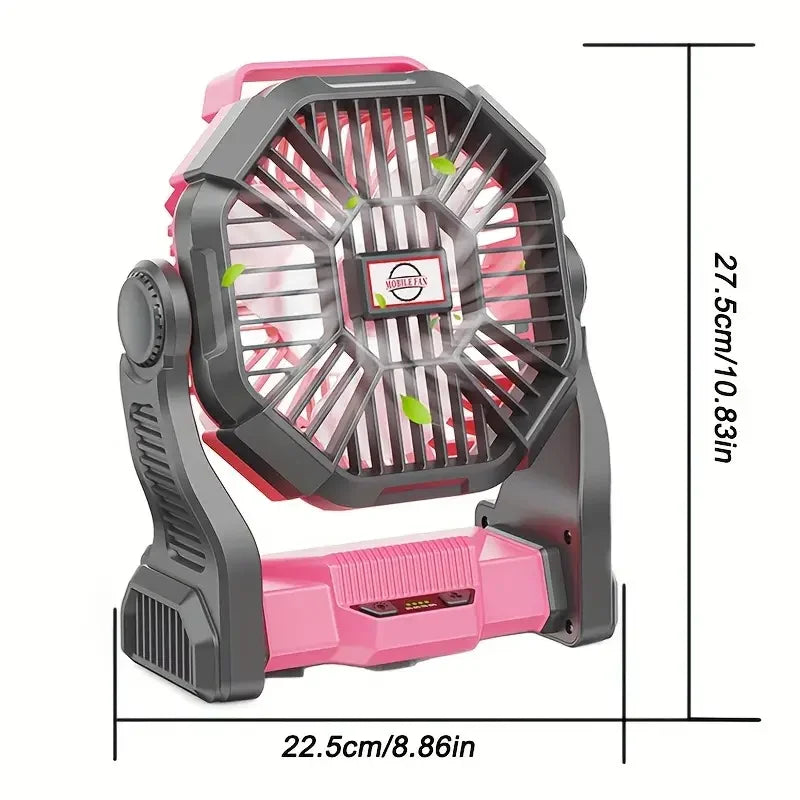 Charging + Lighting + Fan Three-In-One Electric Camping Style Fan with Led Lantern Portable Tent Fan with Rotating Function, Emergency Power Supply Function When Power Outage, Suitable for Barbecue or Travel Operating