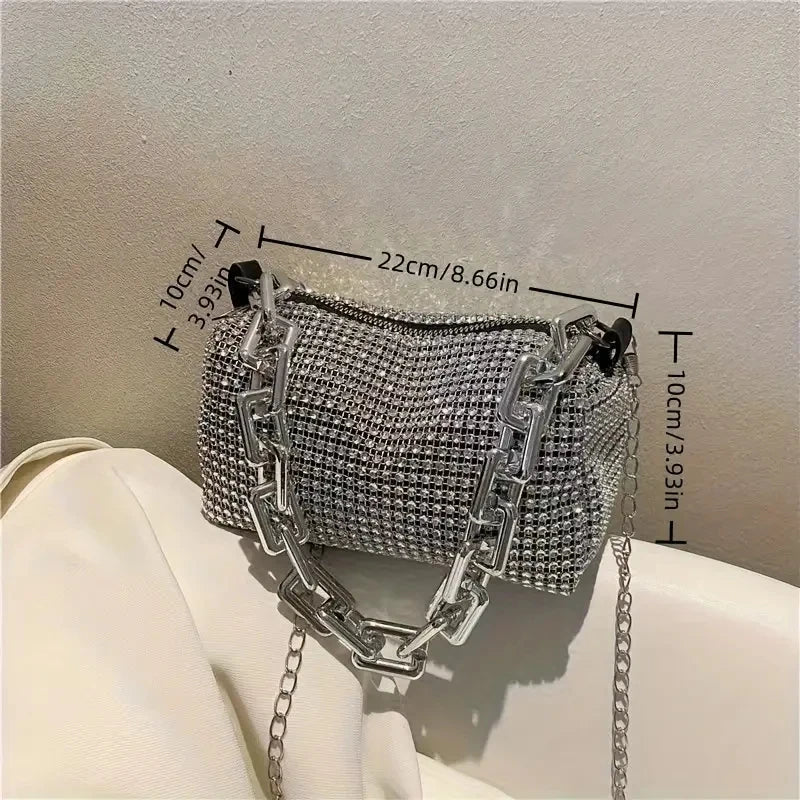 Rhinestone Bucket Bag Sparkling Crossbody Chain Bag - Smarsty
