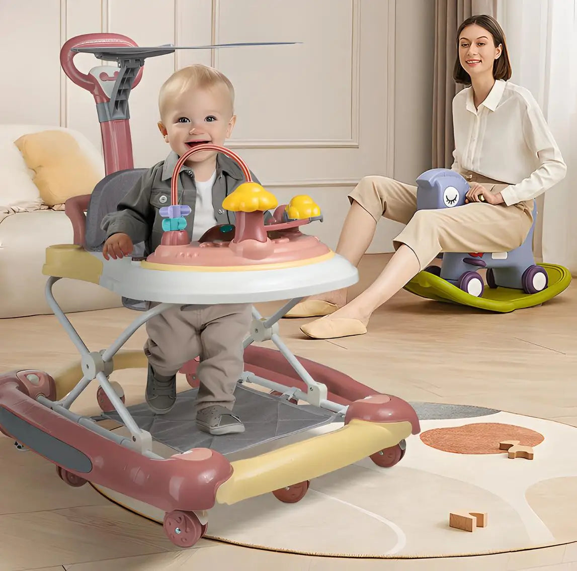 Baby Walkers With Universal Wheel Anti-Roll Anti O-Leg Walker Handcart Learning Start Walker Foldable Multifunction