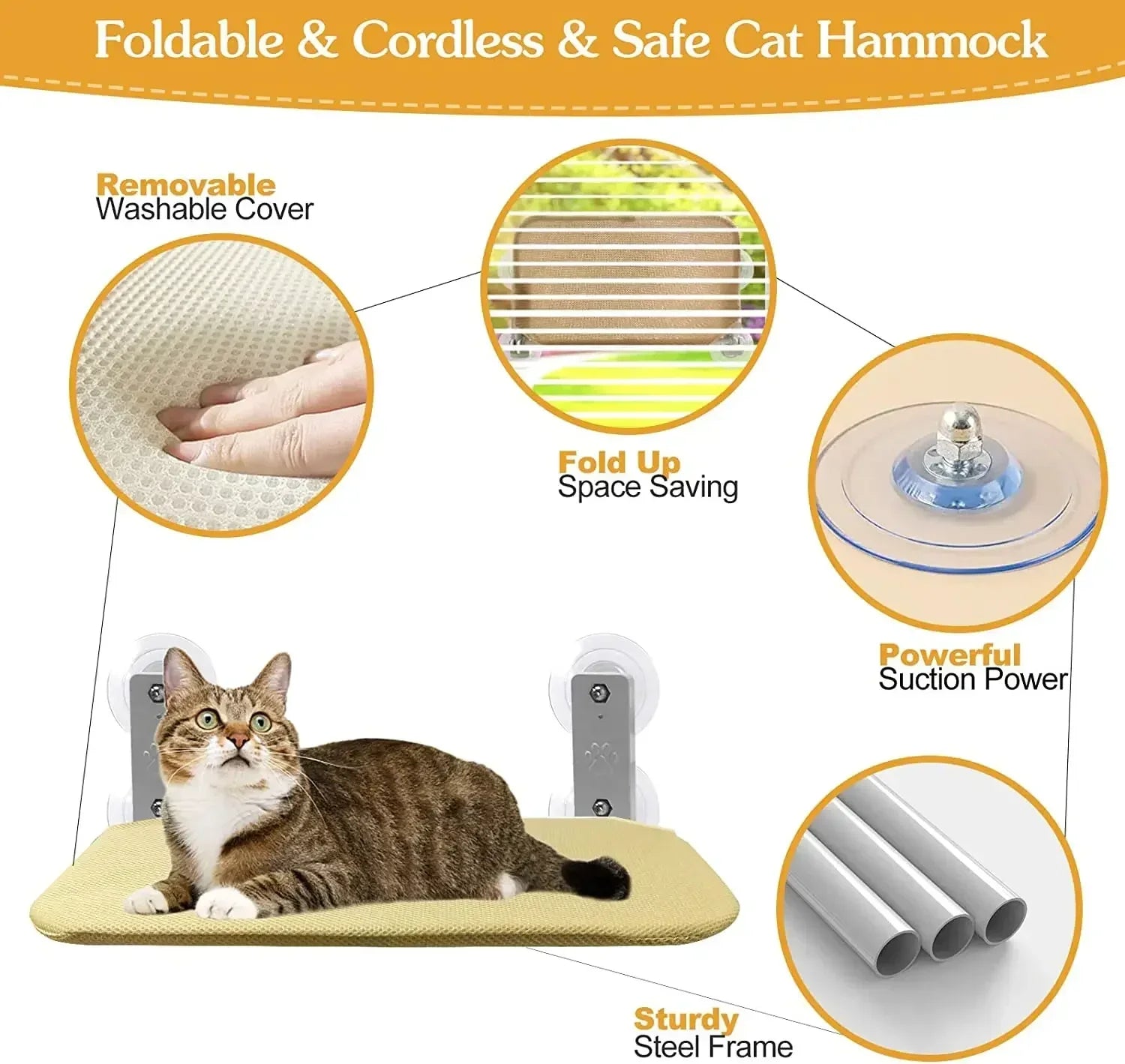 Cordless Cat Hammock With Suction Cups For Sunbathing - Smarsty