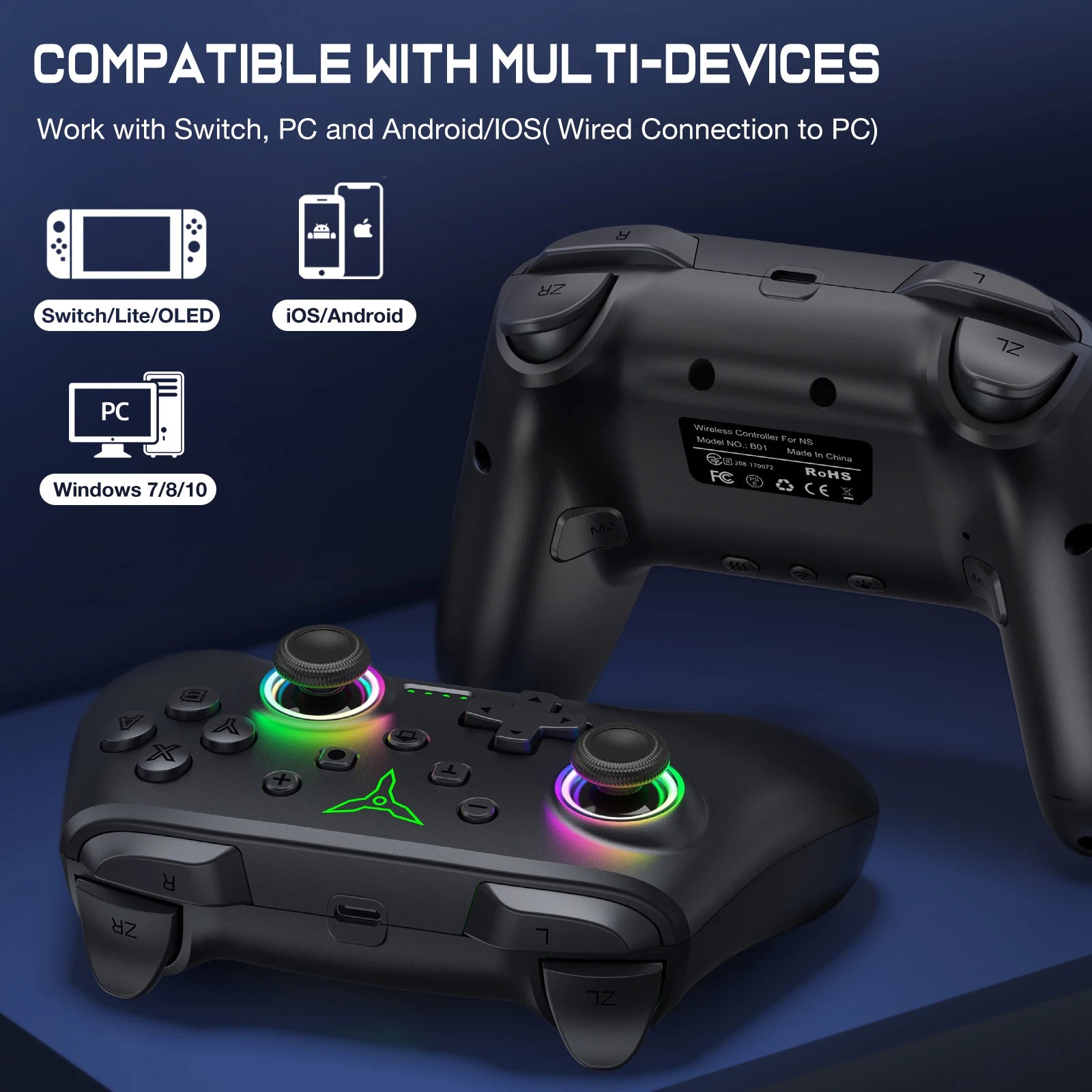 Dinofire Wireless Bluetooth RGB Controller for Nintendo Switch - Smarsty