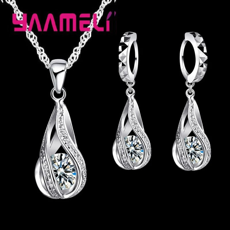 Water Drop CZ 925 Sterling Silver Jewelry Set - Smarsty