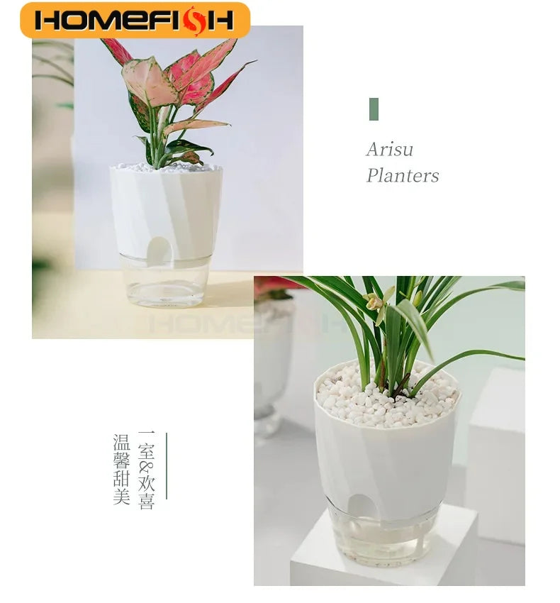Lazy Hydroponic Flower Pot Automatic Water-Absorbing Flowerpot Transparent Double Layer Plastic Self Watering Planter Office
