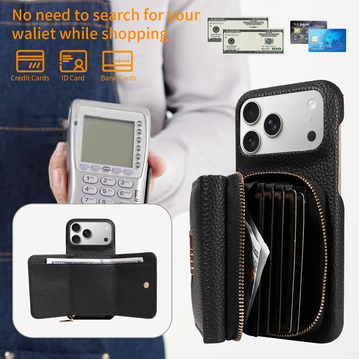 Crossbody PU Leather Phone Case for IPhone17 16 15 14 13 12 11pro Max Plus Mini Air 16e with Stand & Card Slots Wallet Cover