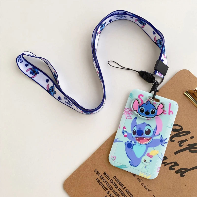 Disney Stitch ID Badge Holder Lanyards Pendant Lovely Girls Lilo Door Card Holders Neck Strap Keychain Women Credential Gift - Smarsty