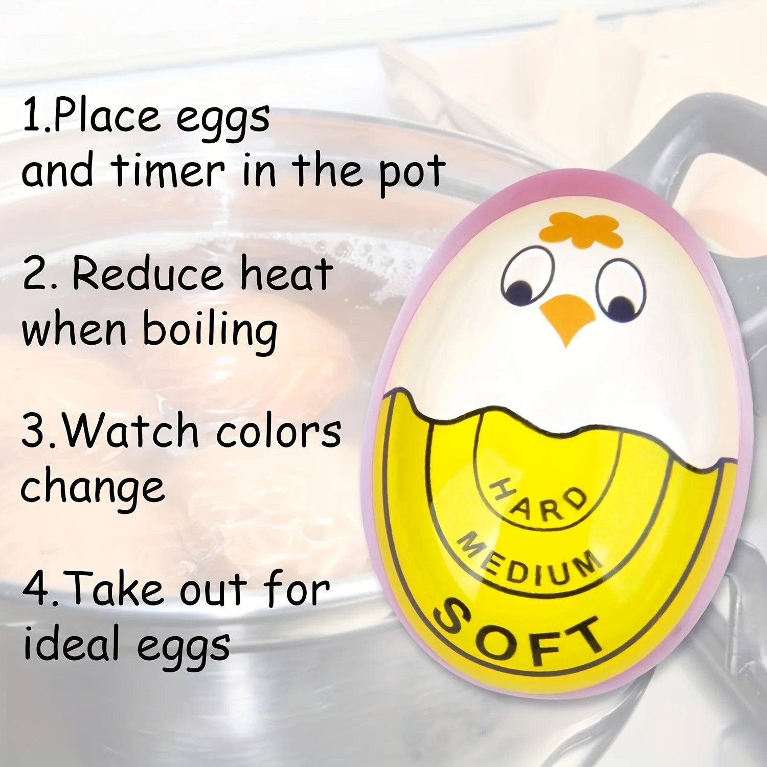 1/2pcs Chick Egg Timer Sensitive Color Change Indicator for Hard Soft Boiled Eggs Cooker Kitchen Gadget for Restaurants Bakeries