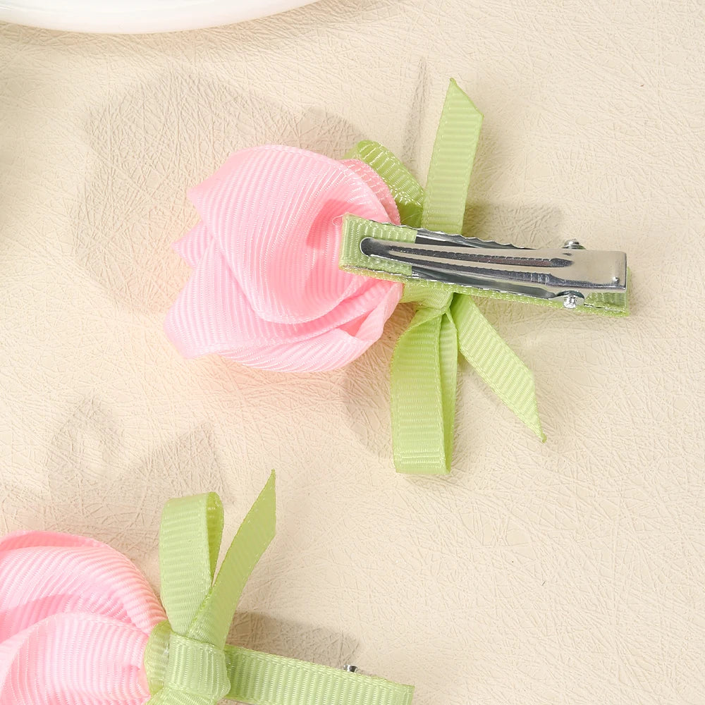 Pink Tulip Floral Hair Clips for Girls - Smarsty