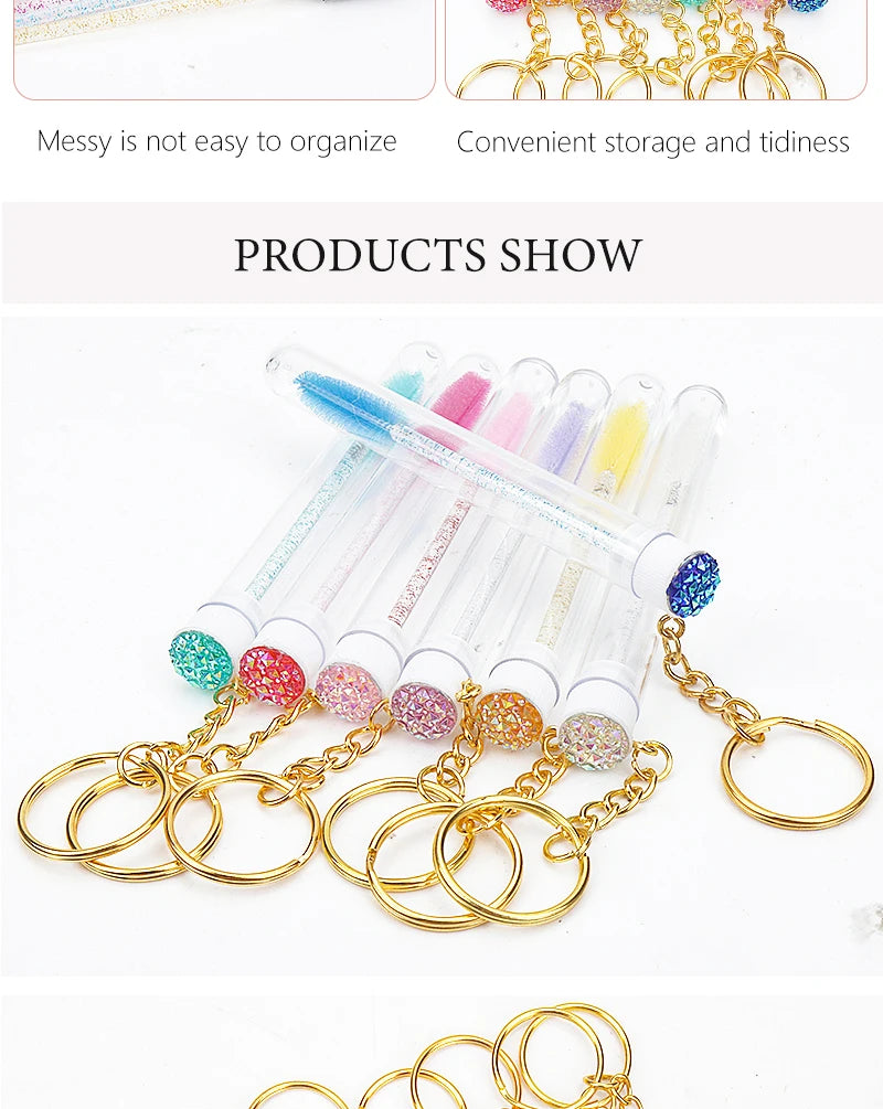 10 Pcs Tube Eyelash Brushes with Gold Keychain Convenience - Smarsty