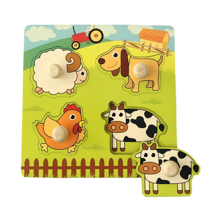 Baby Toys Montessori Wooden Puzzles Children Toys Hand Grab Board Animals Cognition Educational Learning Toys For Kids 1-3 Years