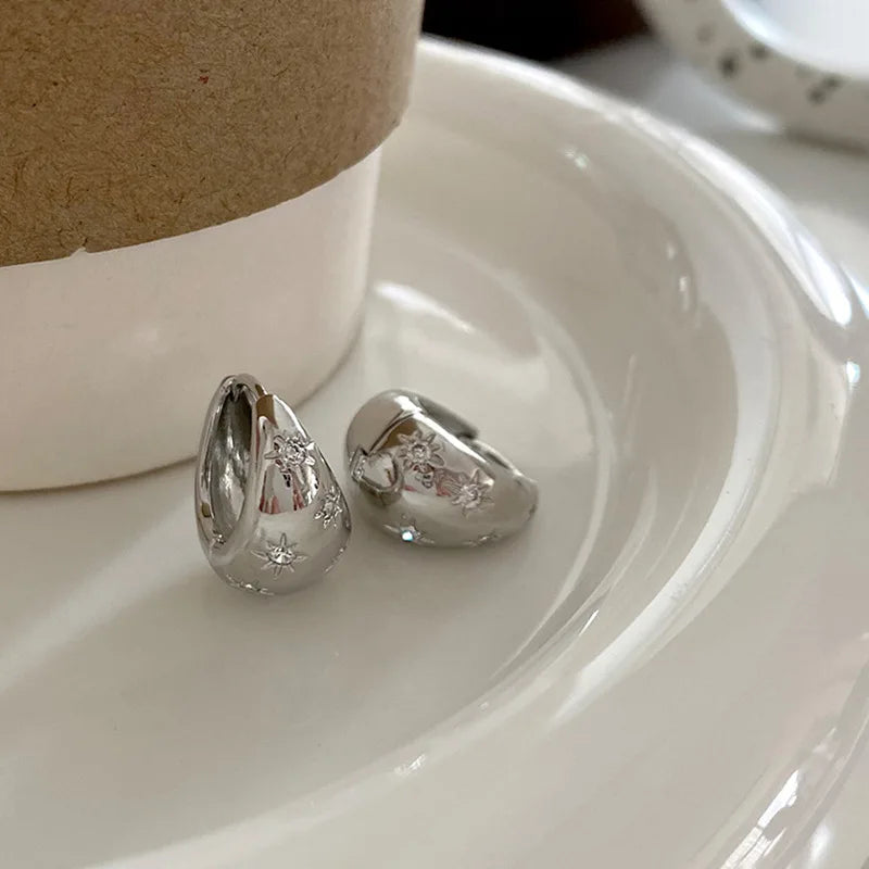 Elegant Stainless Steel Star Hoop Earrings with Rhinestones - Smarsty