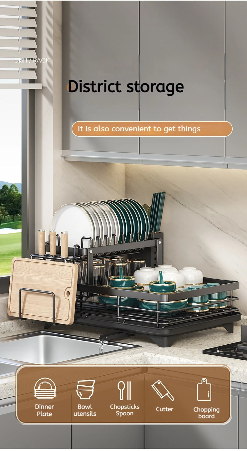 Stainless Steel Dish Drying Rack Adjustable Kitchen Plates Organizer with Drainboard Over Sink Plate Drainer Storage Organizer by Smarsty