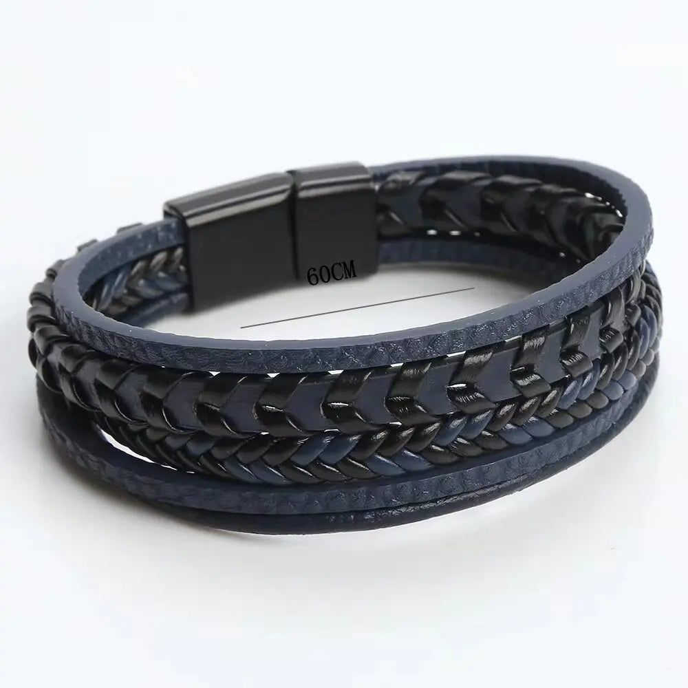 Men's Leather Braided Bracelet with Magnetic Buckle - Smarsty
