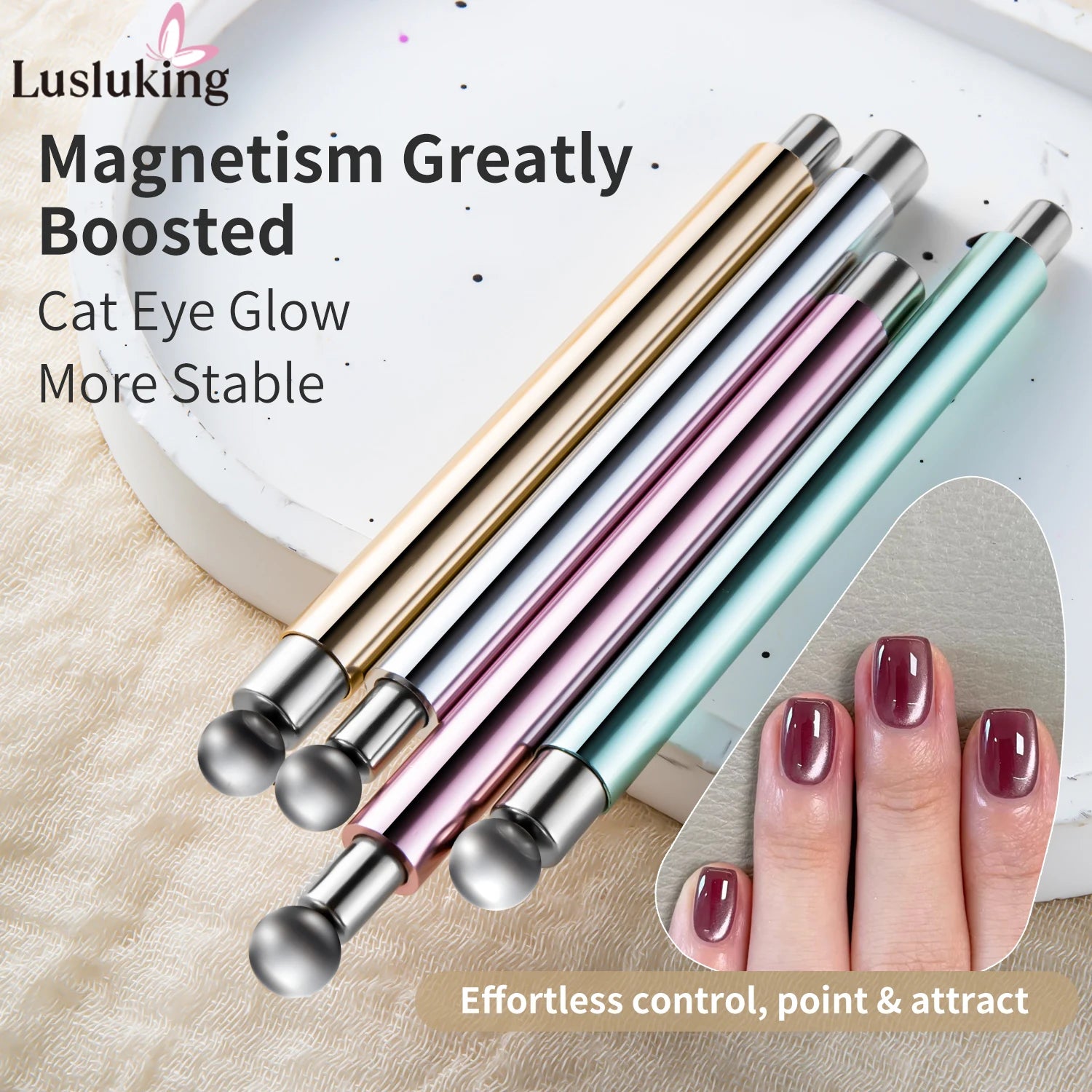 Cat Eye Nail Art Magnetic Tool Cylindrical Stick with Ball Magnet Manicure Accessory for Glass Bead Effects Fits UV Gel Polish - Smarsty