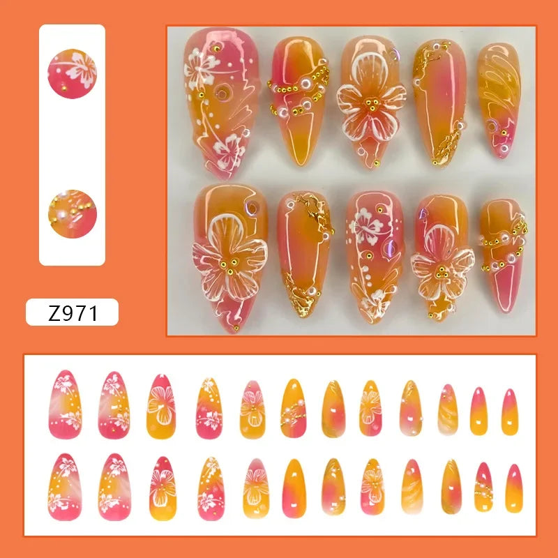 24 false nail pieces shipped randomly, Instagram-style false nails, wearable full-coverage almond-shaped press-on nails.