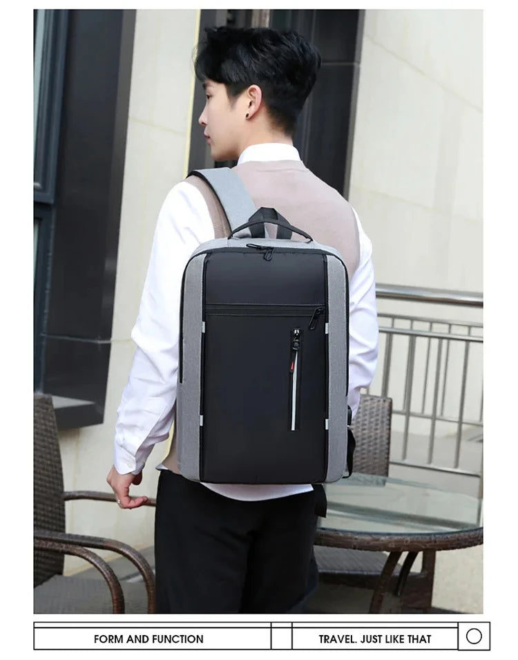 Men's Waterproof Oxford Laptop Backpack 15.6 Inch with USB Charging Port High Capacity Business Travel School Bag - Smarsty