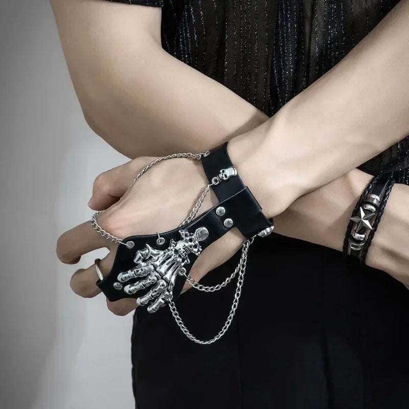 Unisex PU Leather Punk Bracelet with Spikes and Skull - Smarsty