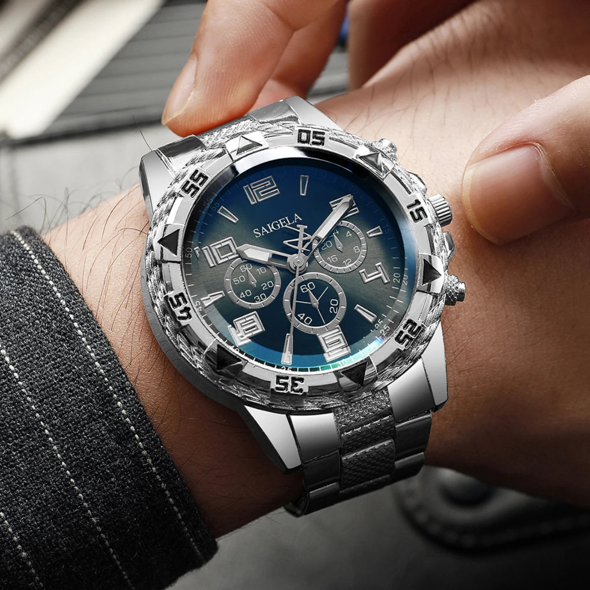 Men's Arabic Dial Quartz Watches Set with Steel Bands - Smarsty