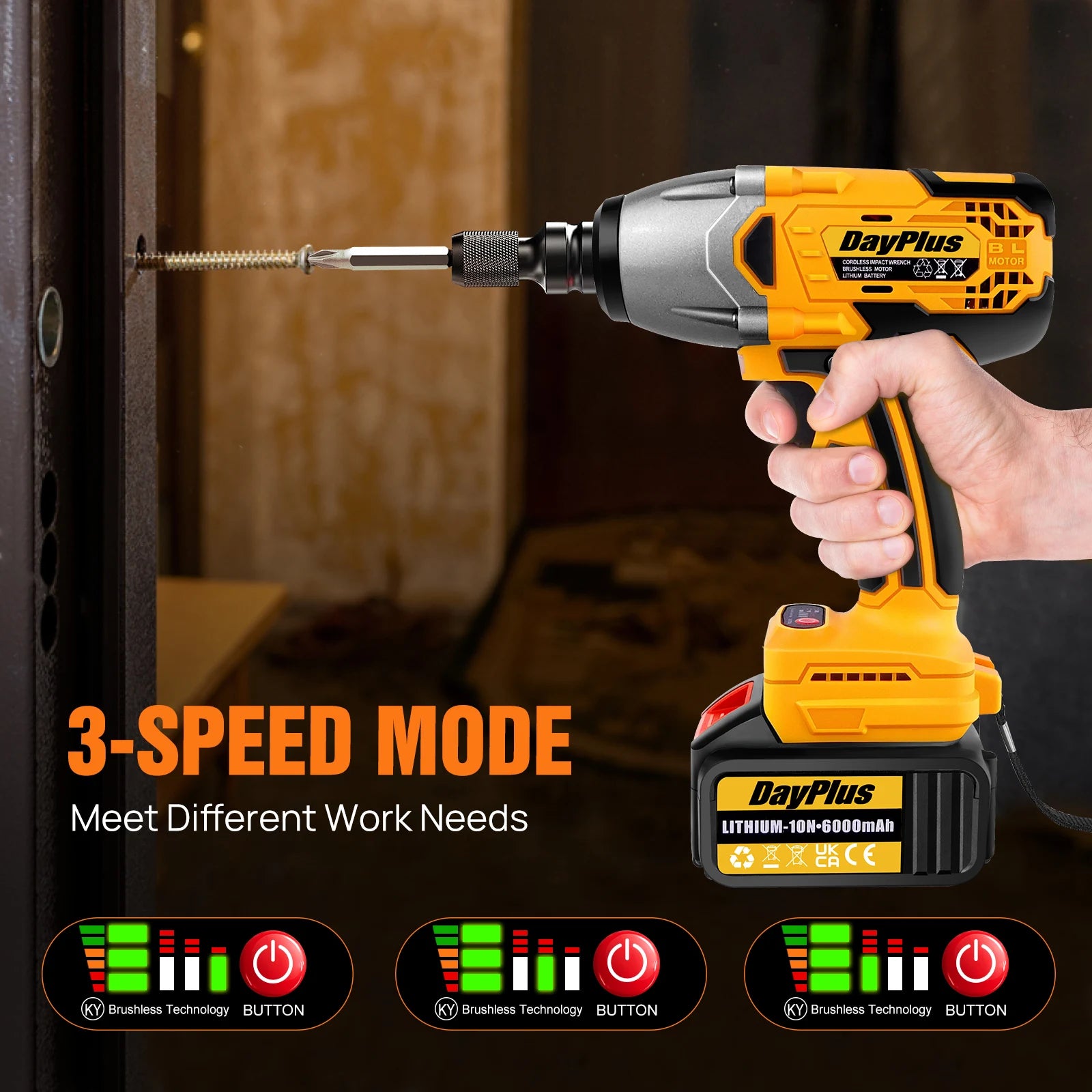 DayPlus 1500Nm Brushless Cordless Impact Wrench - Smarsty