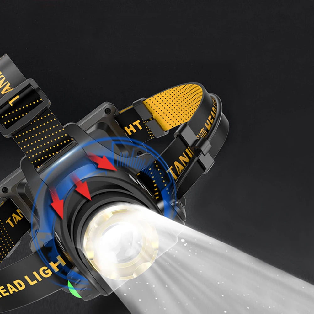 LED Super Bright Headlight USB DC Rechargeable Zoomable Head Flashlight Angle Adjustable 1200mAh for Camping Hiking Fishing