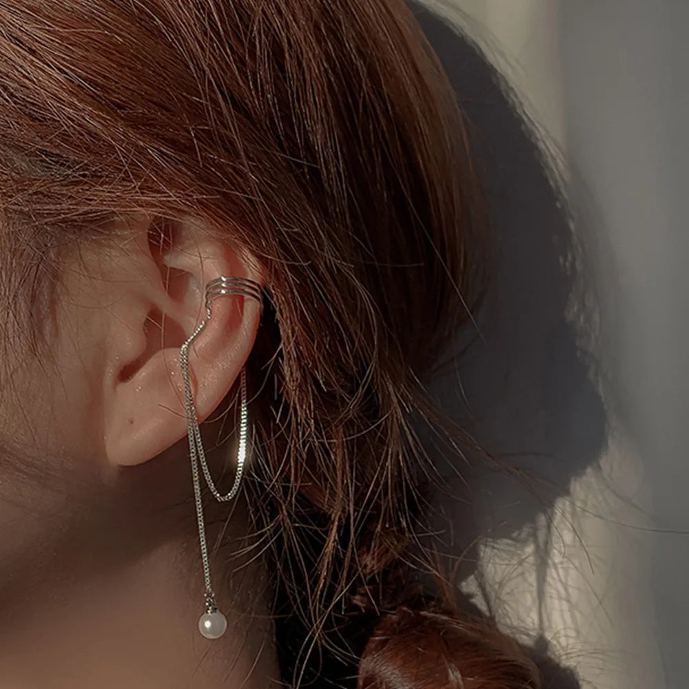 Shiny Silver Crystal Tassel Non-Piercing Ear Clip Earrings - Smarsty