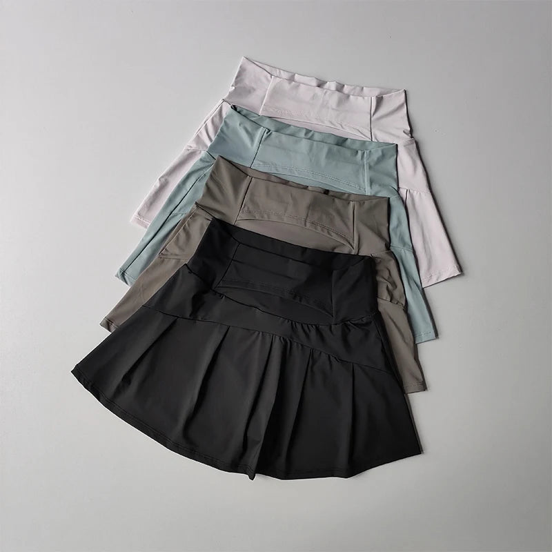 High Waisted Sports Short Skirt, Summer New Cool and Anti Glare Lined Shorts Women's Fitness Yoga Quick Drying A-line Skirt - Smarsty