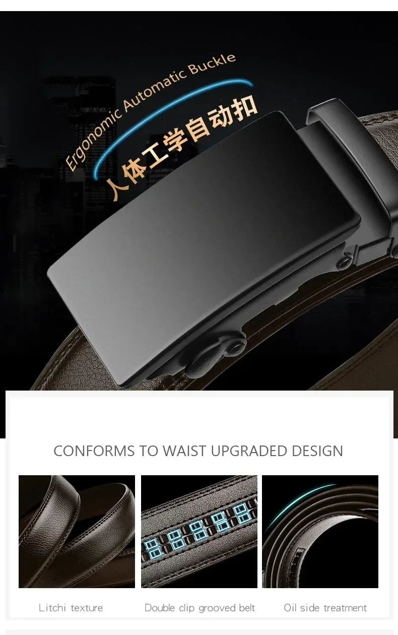 Automatic Buckle PU Leather Belt for Men Business Waist Strap - Smarsty