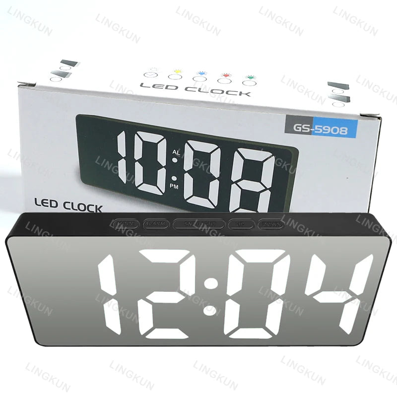 LED Curved Alarm Clock with Dual-purpose Mirror Display - Smarsty