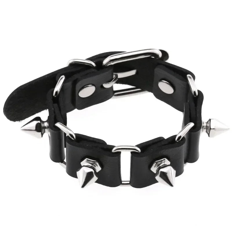 Unisex PU Leather Punk Bracelet with Spikes and Skull - Smarsty