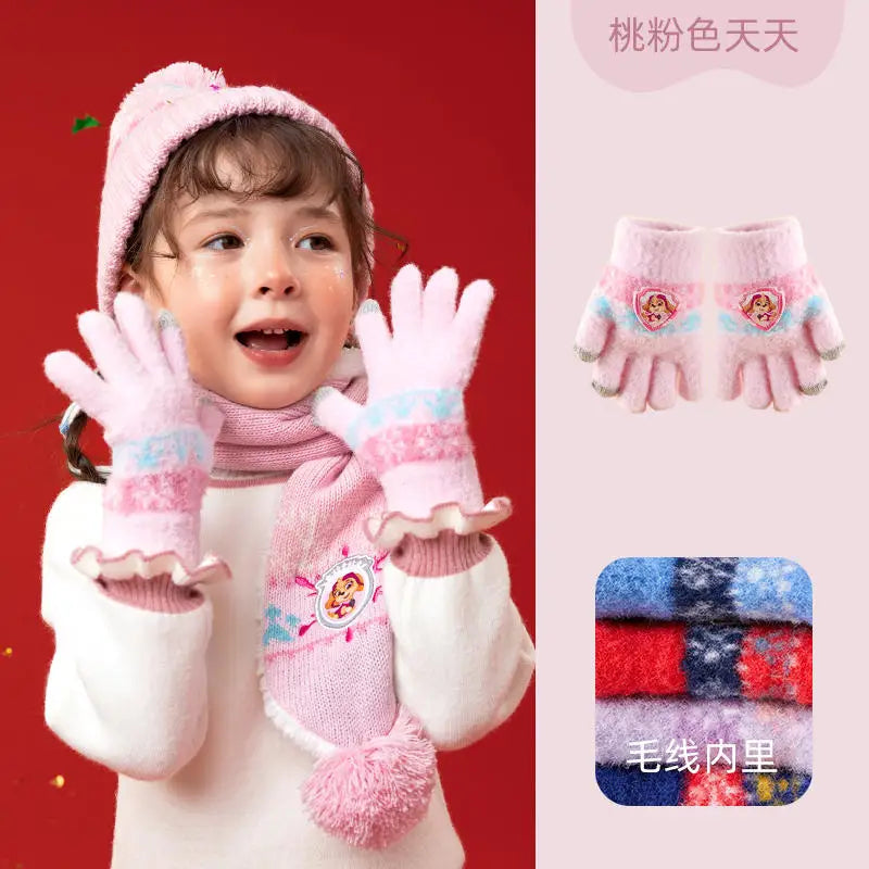 Kids Cartoon Winter Hat Scarf Set With Gloves Warmth - Smarsty