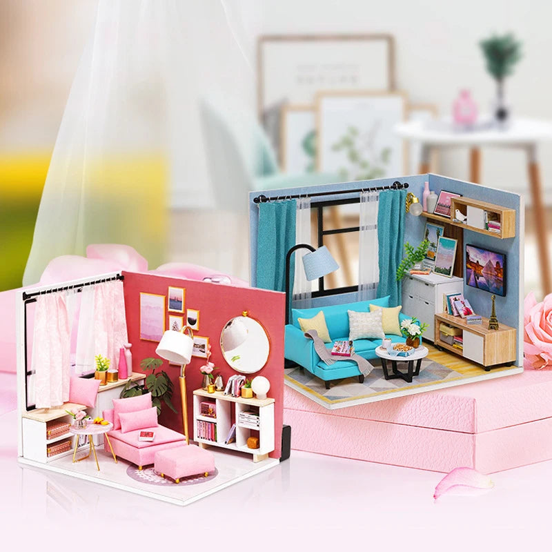 Wooden Mini Miniature Doll House DIY Small House Kit 3D Puzzle Building Assembly House Furniture Toy Children's Birthday Gifts by Smarsty