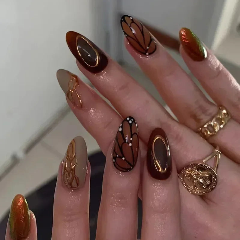 24Pcs Pink Almond False Nails with French Design - Smarsty