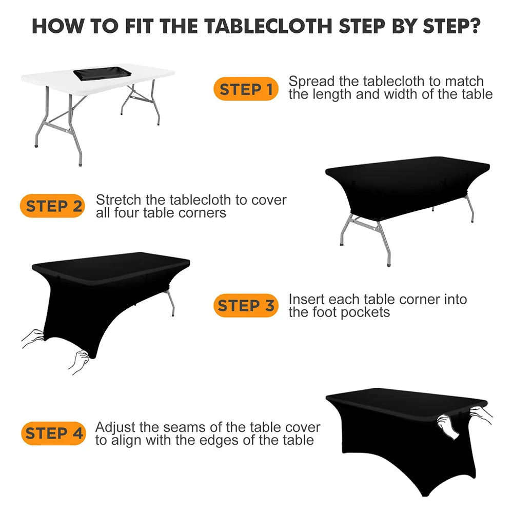 6FT Black Spandex Table Cloth Wrinkle Resistant Cover - Smarsty