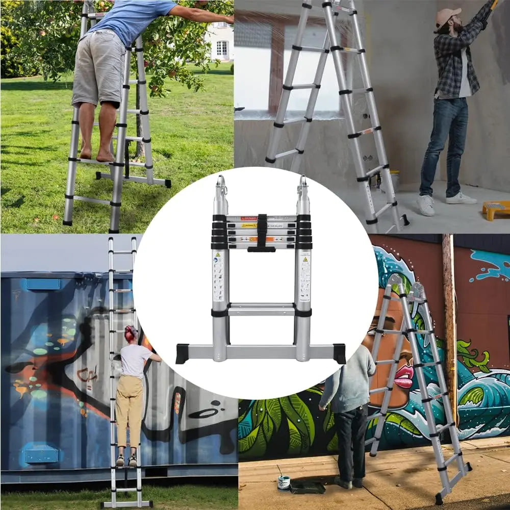 DayPlus Telescoping Ladder Stainless Steel Folding Ladder Portable Extendable Loft Ladder Capacity Max Load 150kg/330lb,EN131