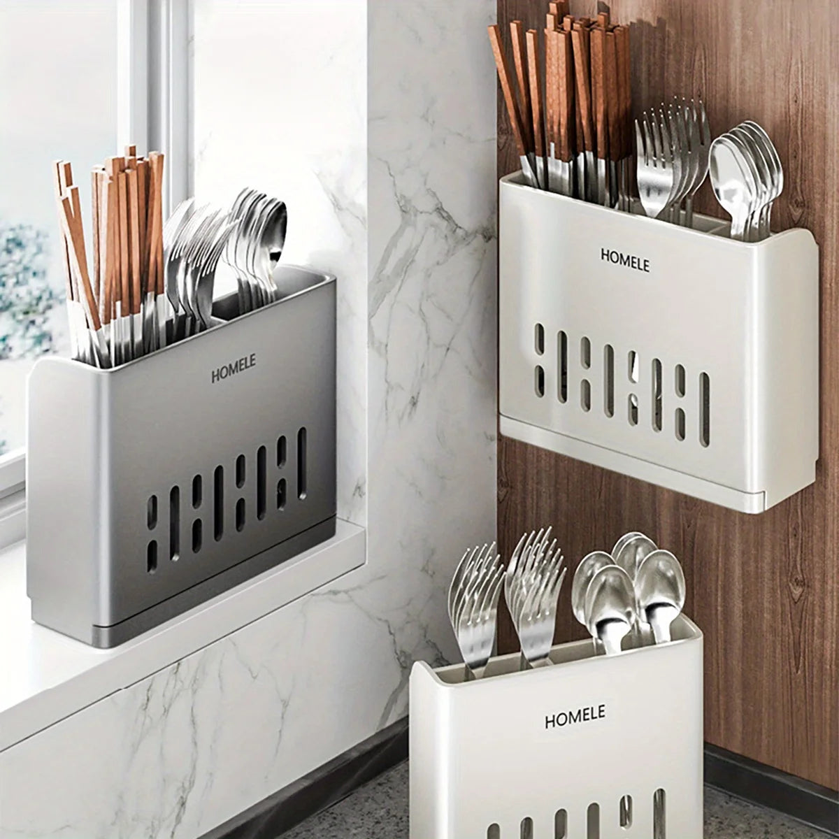 1pc Flatware Organizer, Multifunctional Cutlery Storage Rack With Detachable Water Drain Base, Chopsticks Holder, Utensil Holder by Smarsty