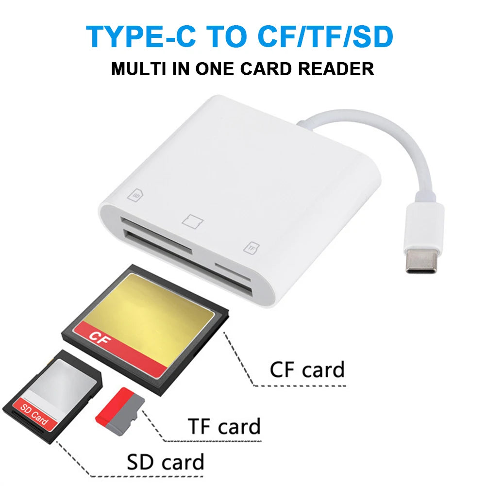 3 in 1 Type-C To SD/TF/CF Memory Card Adapter SD Card Reader Memory Card Reader for iPad iPhone 15 MacBook and More USB-C Device