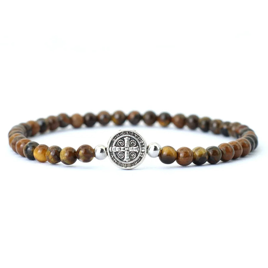 Men's 4mm Beaded Tiger Eye Bracelet Natural Stone Meditation - Smarsty