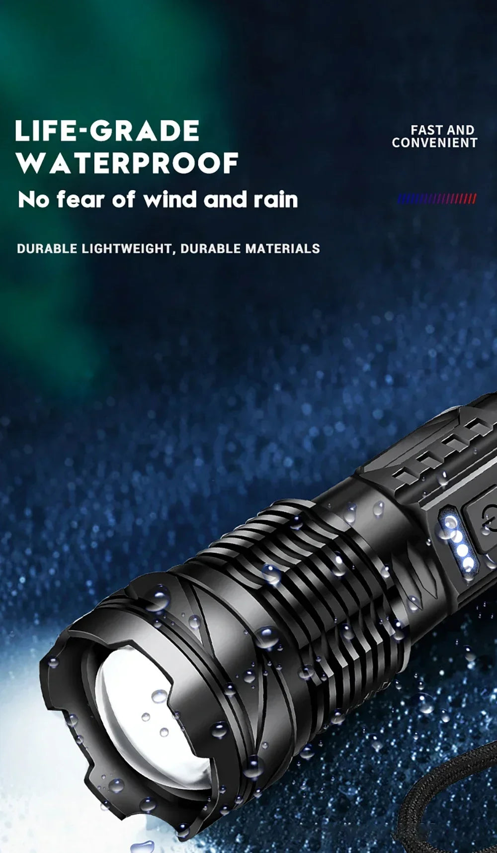 Rechargeable LED Flashlight Zoomable Torch with COB Side Led 7 Modes Waterproof High Power Hand Light Outdoor Wilderness Camping