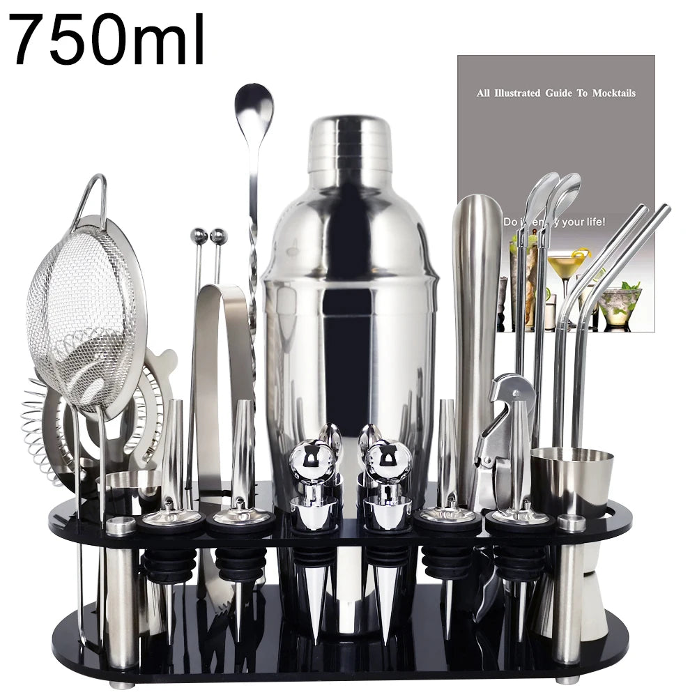 Boston Cocktail Shaker Bar Tool Set with Holder - Smarsty