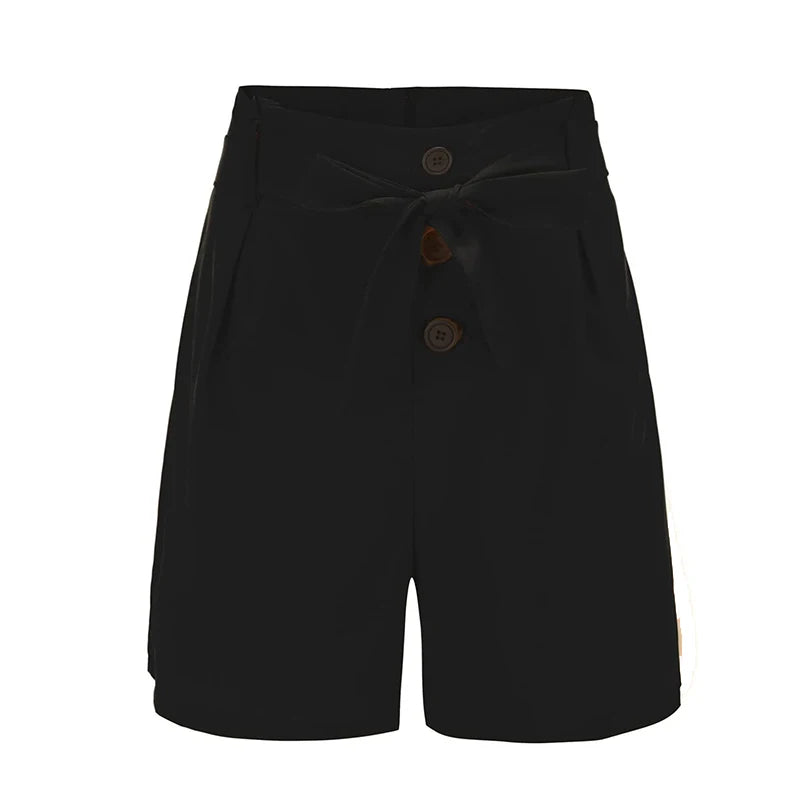 Y2K Solid Button Front Shorts Tie Waist Beach Summer High Waist Shorts Women's Clothing - Smarsty