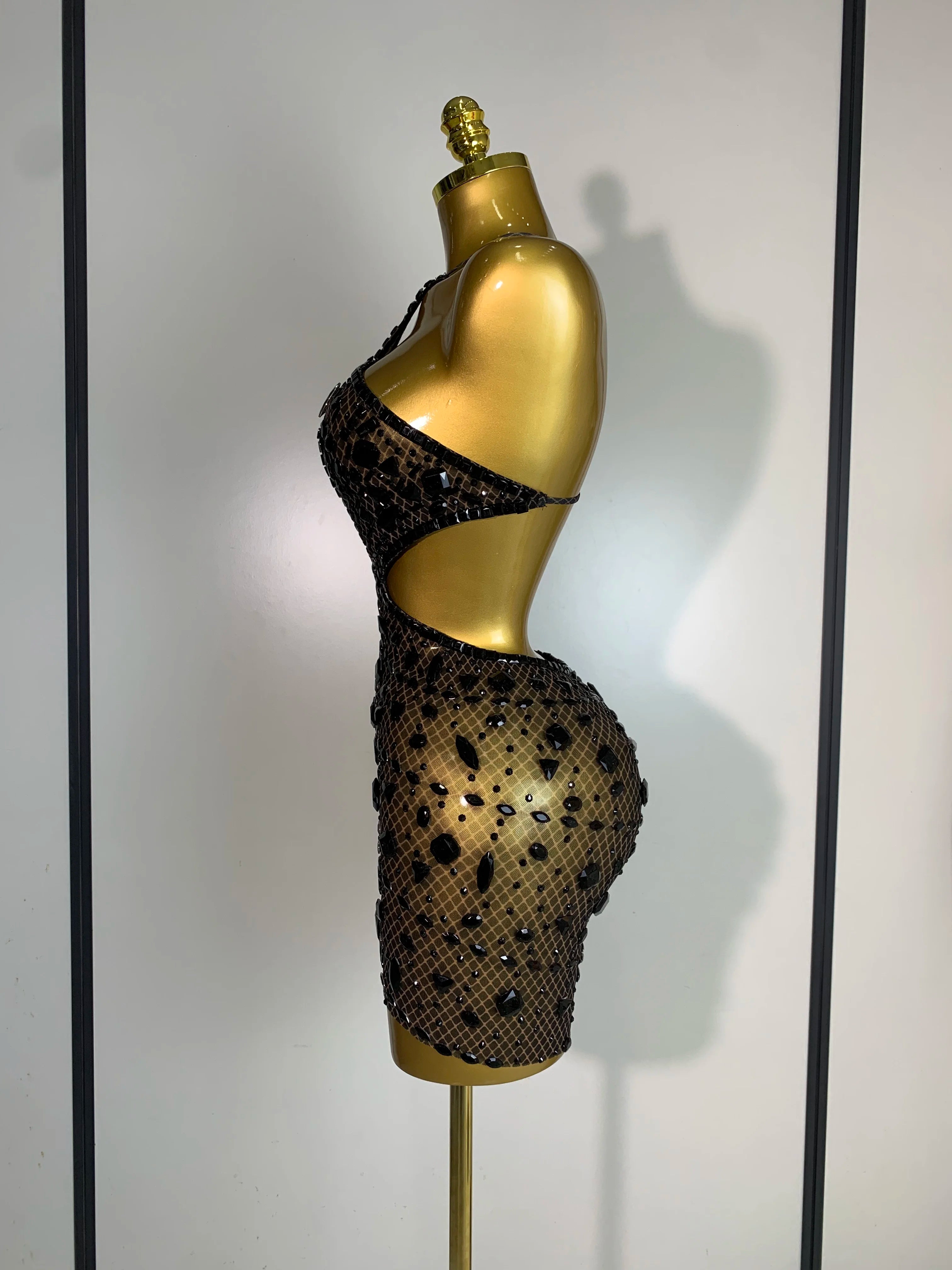Sexy Sparkly Diamond Backless Short Dress 2025 Women Sleeveless Mesh See Through Evening Birthday Gown Singer Stage Outfit - Smarsty