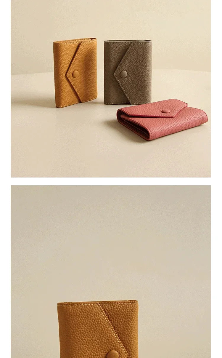 New PU Leather Small For Women Wallet Luxury Envelope Card Holder Brand Designer Multipurpose Zip Coin Cowhide Short Purse 2024