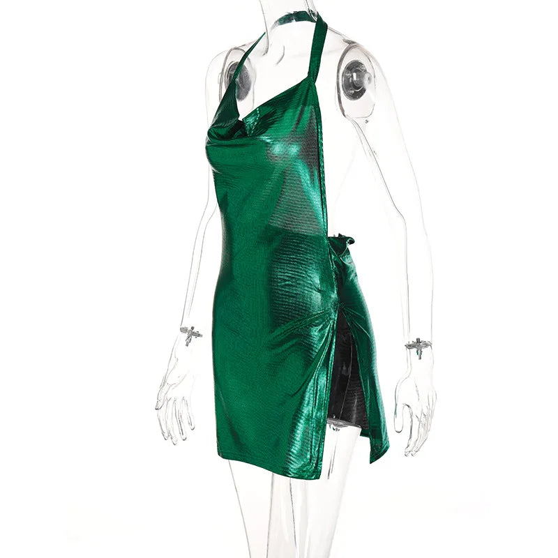 Sexy and Fashionable Women's Elegant Short Dress with Hanging Neck Backless Bottom Chest Sequin Party Girl Dance Dress - Smarsty