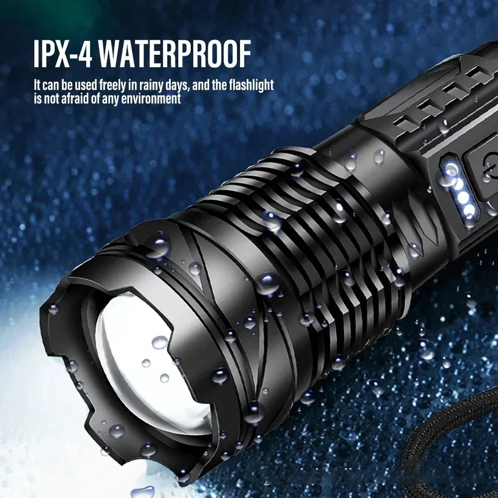 Rechargeable LED Flashlight Zoomable Torch with COB Side Led 7 Modes Waterproof High Power Hand Light Outdoor Wilderness Camping