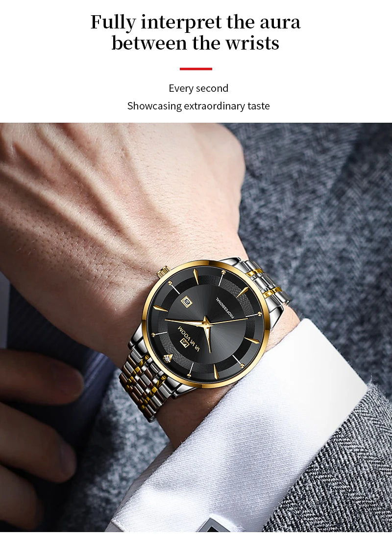 Luxury Stainless Steel Men's Watch with Rhinestones - Smarsty